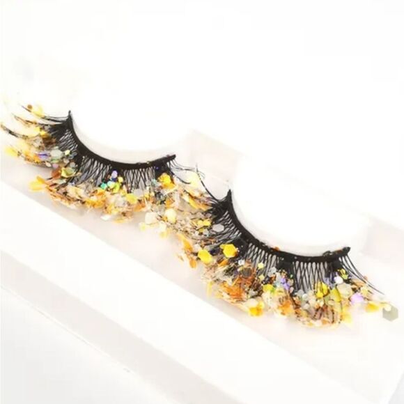 NWOT Fancy Glitter Lashes with Rhinestones - Yellow - Picture 1 of 1